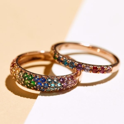 18K Gold Plated Rainbow Zircon 925 Sterling Silver Cluster Ring