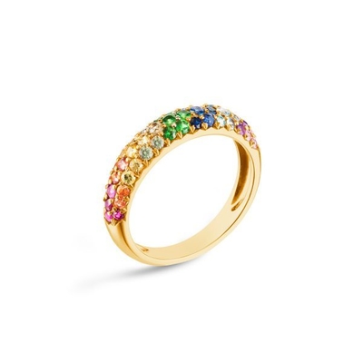18K Gold Plated Rainbow Zircon 925 Sterling Silver Cluster Ring
