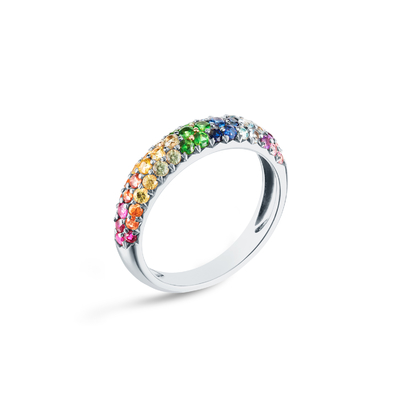 18K Gold Plated Rainbow Zircon 925 Sterling Silver Cluster Ring