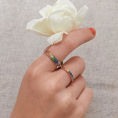 18K Gold Plated Rainbow Zircon 925 Sterling Silver Cluster Ring
