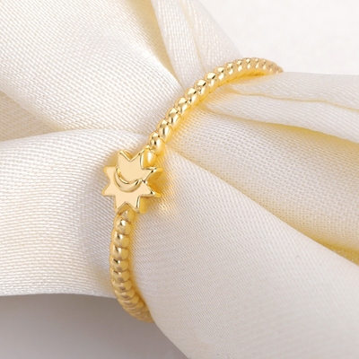 925 Sterling Silver Moon Sun Ring 18K Gold Plated Unisex Jewelry