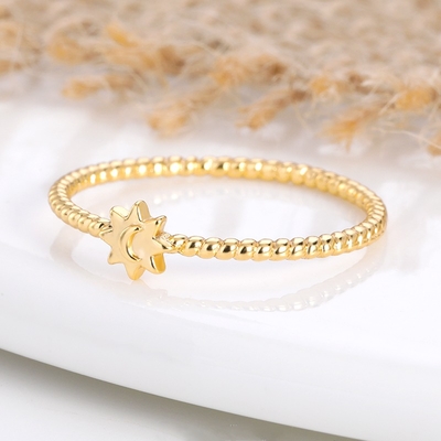 925 Sterling Silver Moon Sun Ring 18K Gold Plated Unisex Jewelry
