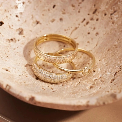 925 Sterling Silver 18K Gold Plated CZ Half Eternity Ring for Women