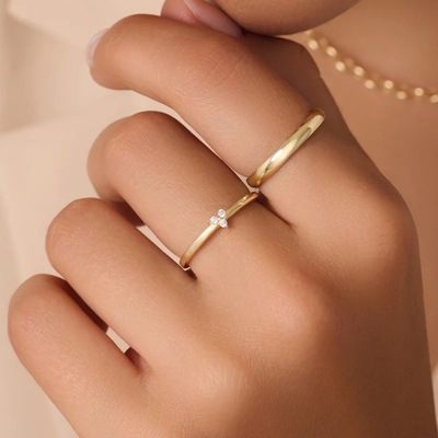 925 Sterling Silver Gold Plated CZ Lotus Ring for Women