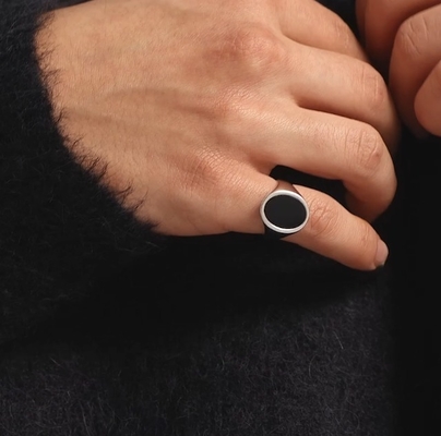 18K Gold Plated Black Onyx 925 Sterling Silver Men's Signet Ring