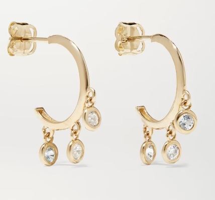 14K Gold Plated Brass Hoop Earrings with Zircon Bezel Setting