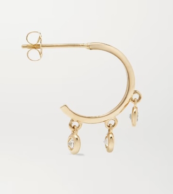 14K Gold Plated Brass Hoop Earrings with Zircon Bezel Setting
