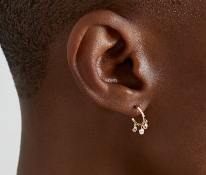14K Gold Plated Brass Hoop Earrings with Zircon Bezel Setting