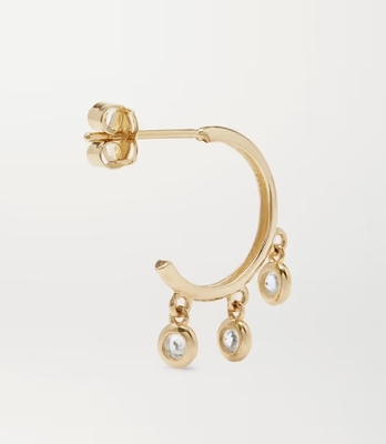 14K Gold Plated Brass Hoop Earrings with Zircon Bezel Setting