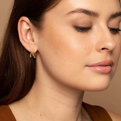 Unique 18K Gold Plated Pyramid 925 Sterling Silver Double Huggies Earrings Chunky Waterproof Jewelry