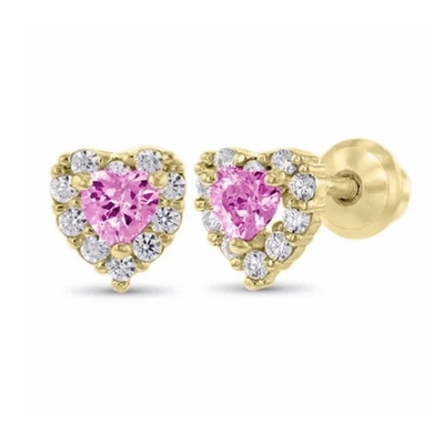 925 Sterling Silver 14K Gold Plated Heart CZ Baby Stud Earrings