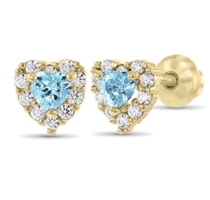 925 Sterling Silver 14K Gold Plated Heart CZ Baby Stud Earrings