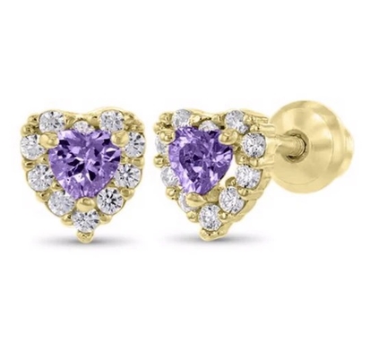 925 Sterling Silver 14K Gold Plated Heart CZ Baby Stud Earrings