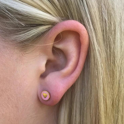 925 Sterling Silver 8mm Heart Stud Earrings with Pink Enamel