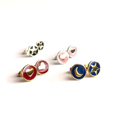 925 Sterling Silver 8mm Heart Stud Earrings with Pink Enamel