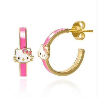 925 Silver Cat Hoop Earrings 18K Gold Plated for Children