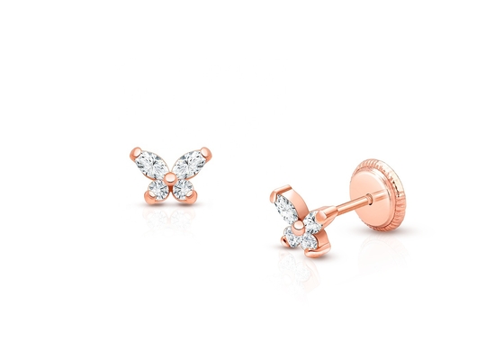 925 Sterling Silver 18K Gold Plated Butterfly Stud Earrings 1.5g