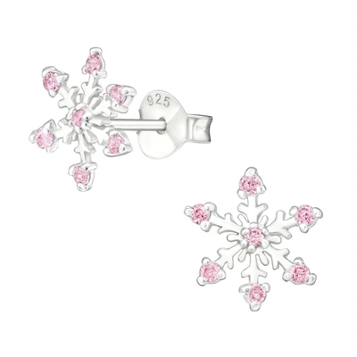 925 Sterling Silver Rhodium Plated CZ Snowflake Stud Earrings 2g