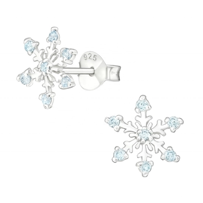 925 Sterling Silver Rhodium Plated CZ Snowflake Stud Earrings 2g