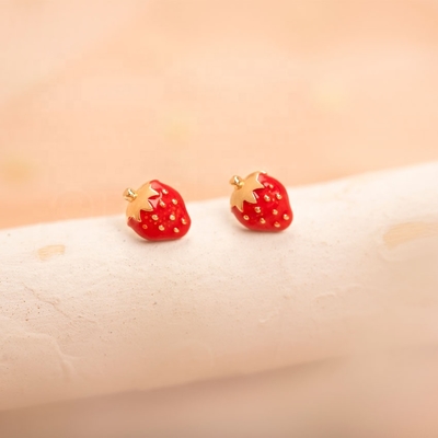 925 Sterling Silver Strawberry Stud Earrings for Children 92.5% Purity