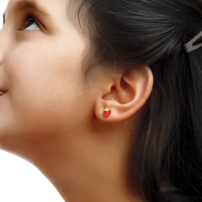 925 Sterling Silver Strawberry Stud Earrings for Children 92.5% Purity