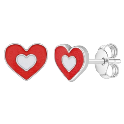 925 Sterling Silver Heart Stud Earrings for Children and Women
