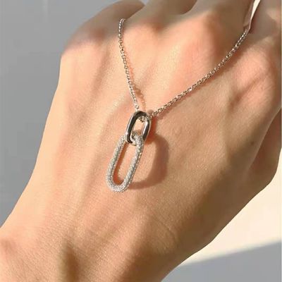 Minimalist Charm Paper Clip Pendant Necklace in Custom White Gold Plated 925 Sterling Silver with Trendy Style
