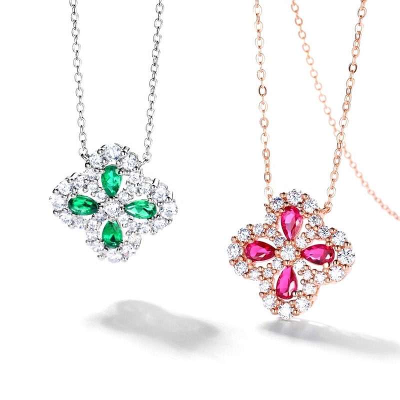 Clover Cultivation Red Treasure Necklace S925 Silver Color Pendant Collarbone Chain