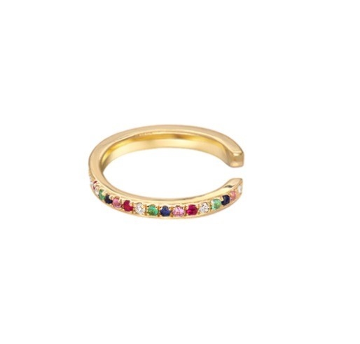 Women's Classic Rainbow Pave Setting Cubic Zircon 925 Sterling Silver Ear Cuff Jewelry