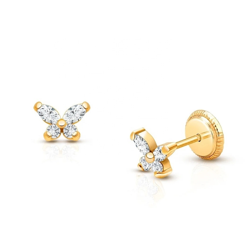 Religious Type None 925 Sterling Silver Butterfly Stud Earrings with 18K Gold Plating