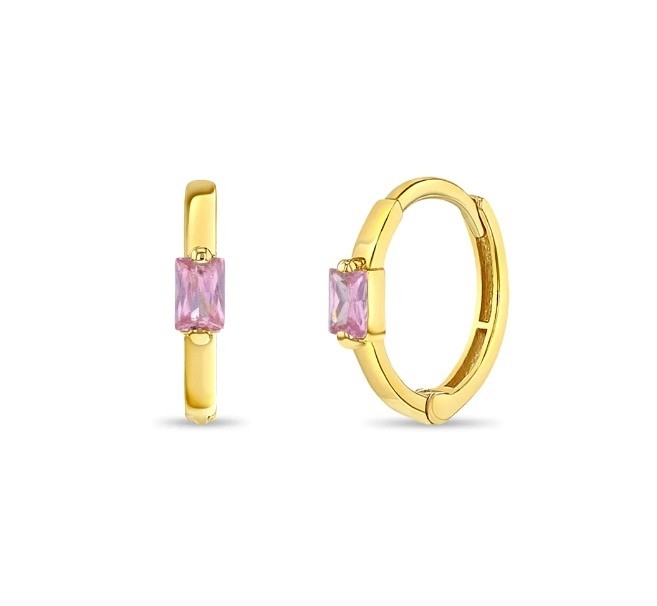 14K Gold Plated 10mm Baguette Cut Pink Cubic Zircon Children's Hoop Earrings with 50PRS MOQ