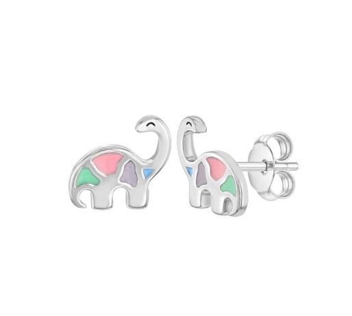 Multicolored Enamel Dinosaur Stud Earrings 925 Sterling Silver For Little Girls