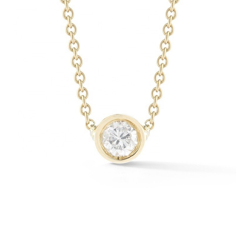 Simple 925 Sterling Silver Solitaire Diamond CZ Necklace in 7mm/10mm/15mm Stone Sizes