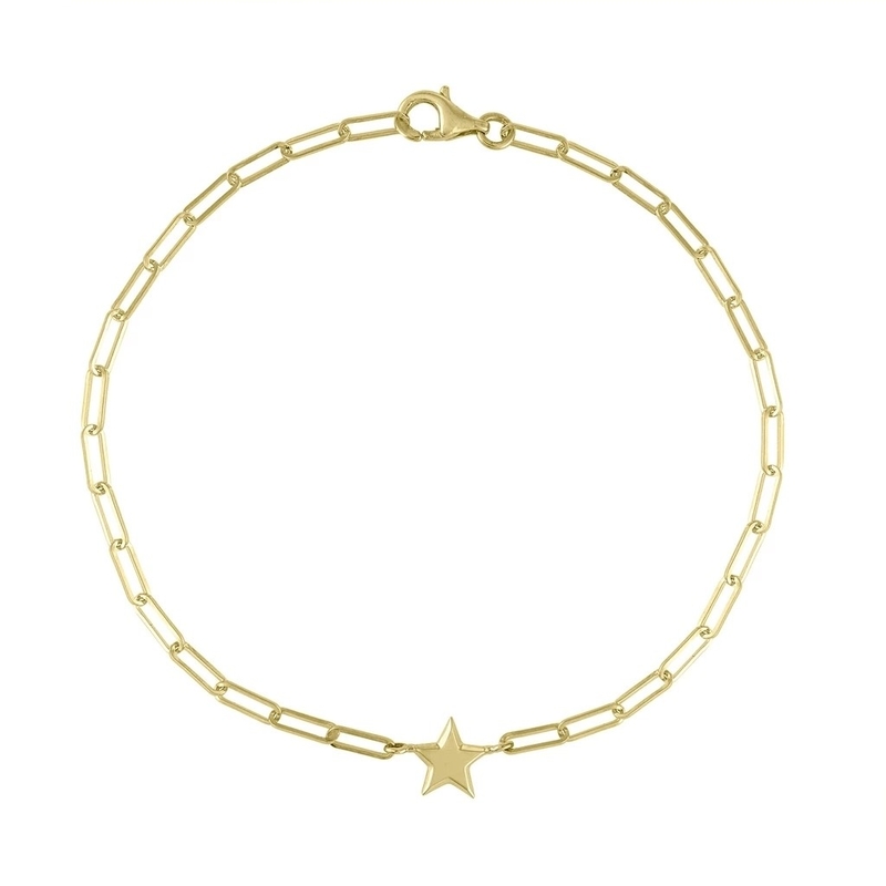 Zircon Stone 925 Sterling Silver Tiny Star Curb Chain Bracelet with 18K Gold Plating