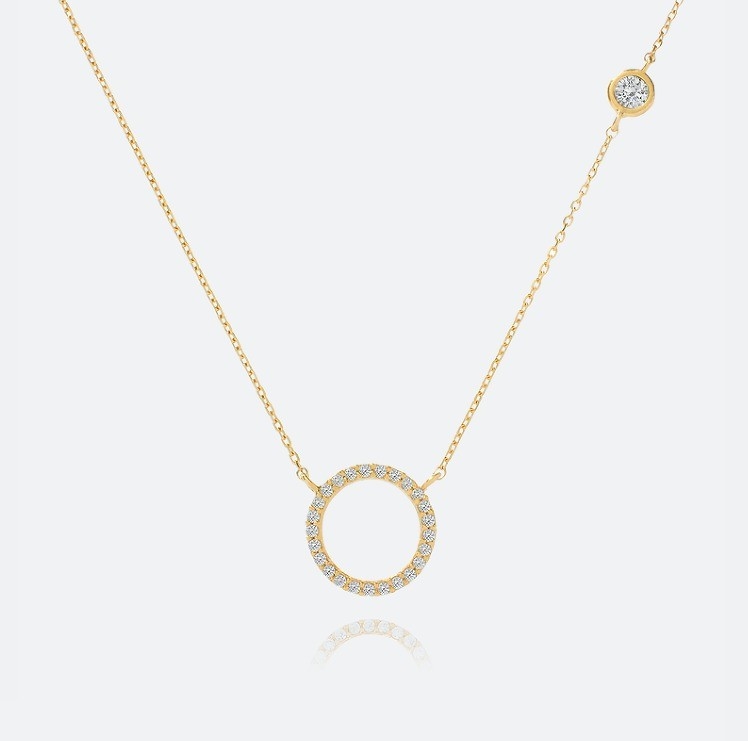 Gold Plated S925 Silver Circle Pendant CZ Necklace for Women 925 Sterling Silver