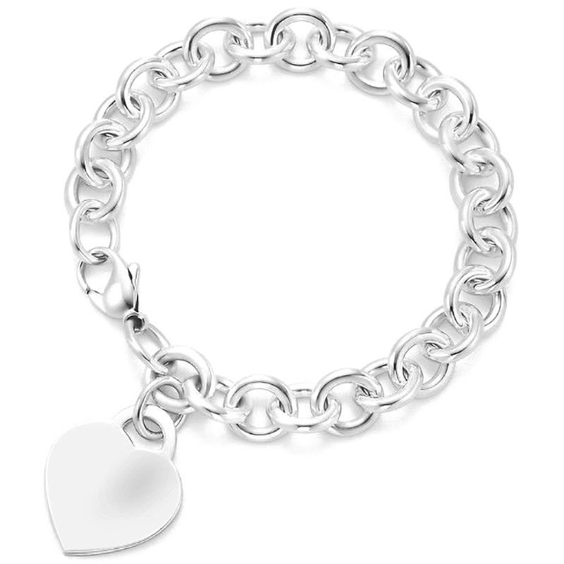 Men's 925 Sterling Silver Heart Charm Big Bracelet for Sophisticated Look 15x15mm