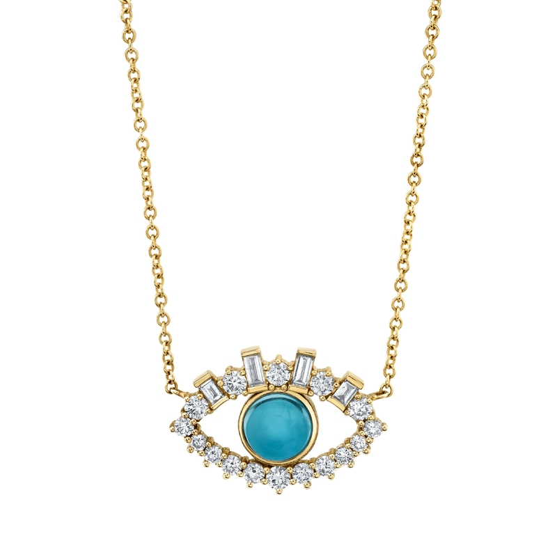 18K Gold Plated Baguette Cubic Zircon 925 Sterling Silver Women's Evil Eye Necklace