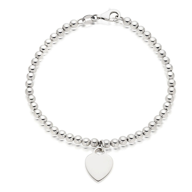Heart and Tree Shape Charm Beaded Bracelet 925 Sterling Silver for Women's Bracelets