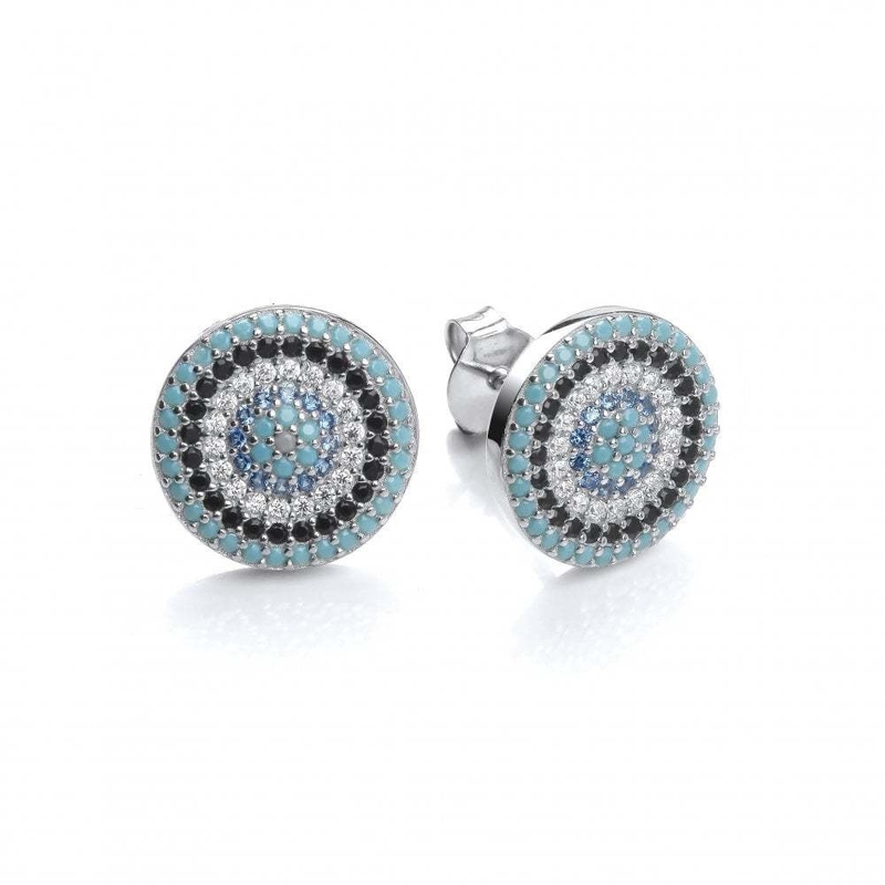 ZIRCON Circle 18K Gold Plated Handmade Micron Pave CZ Eye Turkiye Design Stud Earring 925 Sterling Silver