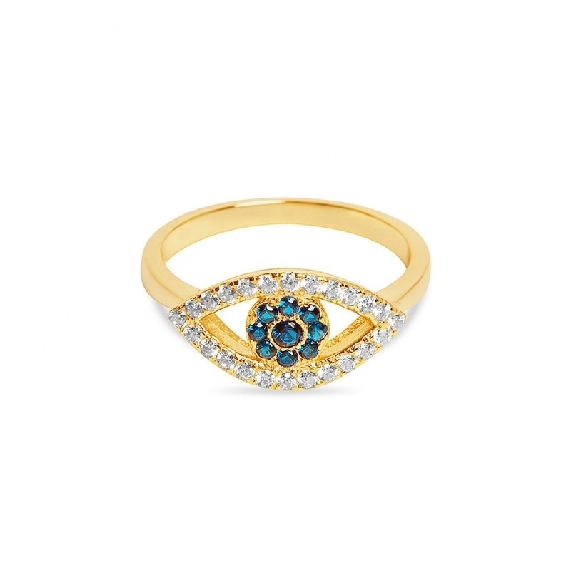 Customized Size 925 Sterling Silver Cutout Pave Inlaid Eye Ring with 18K Gold Plating