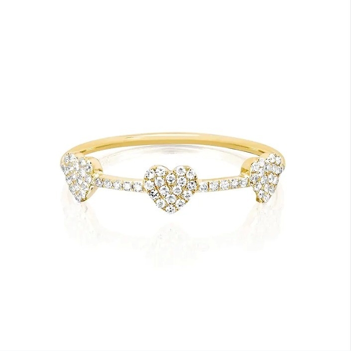 18K Gold Plated 925 Sterling Silver Three Micro Pave Heart Ring for Women and Elegant