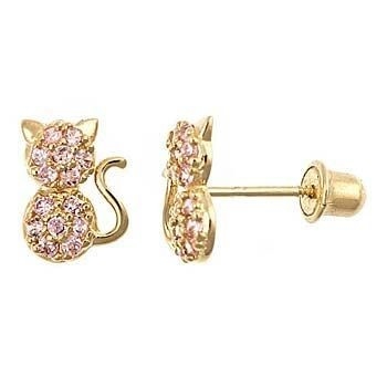 Jewelry Type EARRINGS YCE6799 Pink CZ Cat Stud Earrings for Little Girls Screw Backs