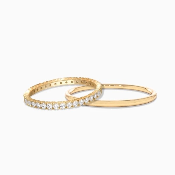 18K Gold Plated Stacking Wedding Eternity Band Ring for Women 925 Sterling Silver Set