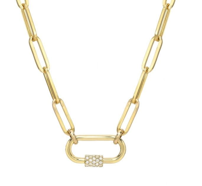 18K Gold Plated Large Paper Clip 925 Sterling Silver Oval Chain Necklace with OEM