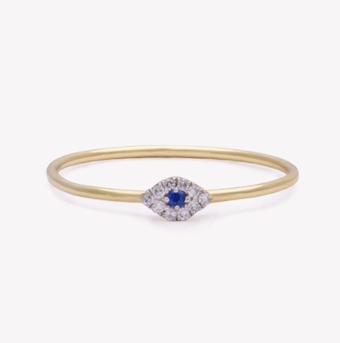 Classic Style Mini Pave Ring with Diamond Eye and Blue Sapphire in 925 Sterling Silver