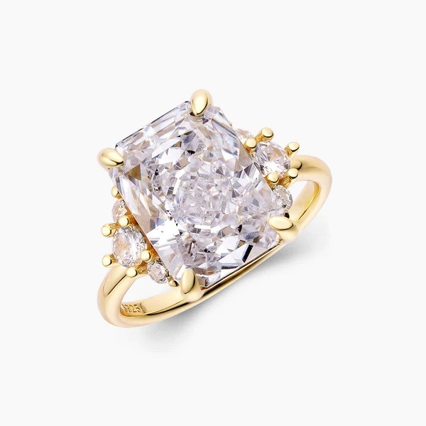 18K Gold Plated Main Stone CZ Vintage Wedding 925 Sterling Silver Ring for Girls