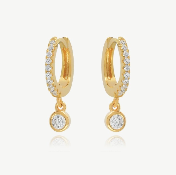 18K Gold Plated S925 Silver Tiny Huggies Single Bezel Stone Hoops Earrings for Women
