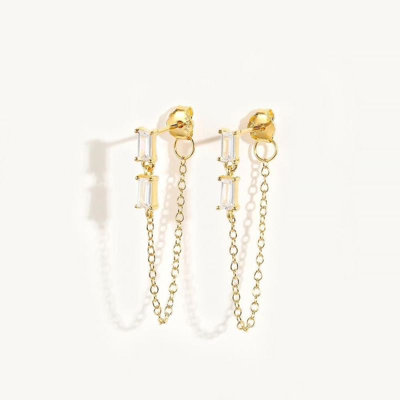 Sales Baguette Cubic Zircon Threader Stud Earring Jewelry 925 Sterling Silver for Women