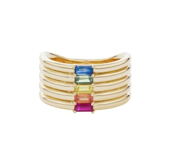 18K Gold Plated Rainbow Baguette Cut CZ Multi Fashion 925 Sterling Silver Women Rings
