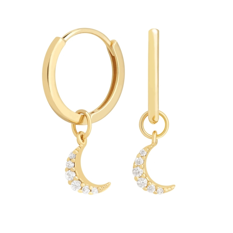 Dangle Moon Hoop Earrings 925 Silver for Women Brazilian Gold Plated 18K Custom Jewelry